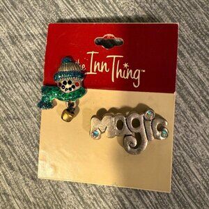 Holiday Pin Christmas Winter Silver Stocking Stuffer New Magic Snowman Brooch